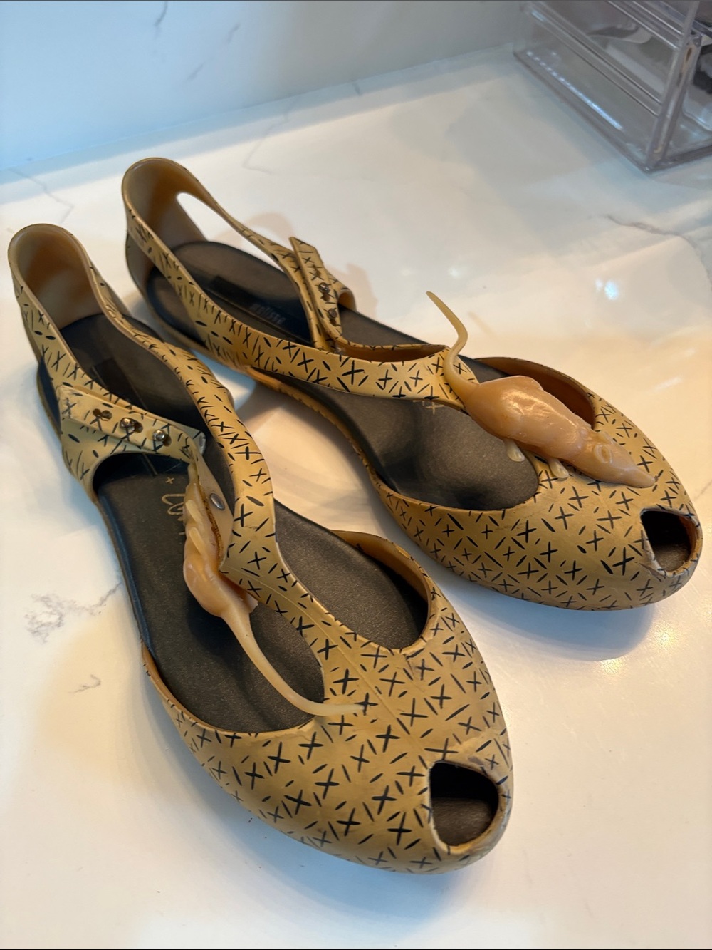 Rare Melissa Tan Patterned Slingback Peep-Toe Sandals LoveFoxxx - Picture 7 of 8